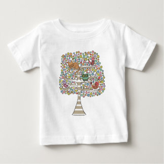 Cute Cat Owl & Birds Sittin in a Tree Illustration Baby T-Shirt