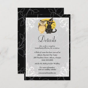 Cute Cat & Owl Halloween Wedding Details Enclosure Card