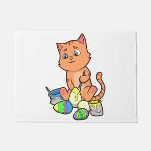 Cute Cat Painting Easter Eggs On Easter Day Doormat