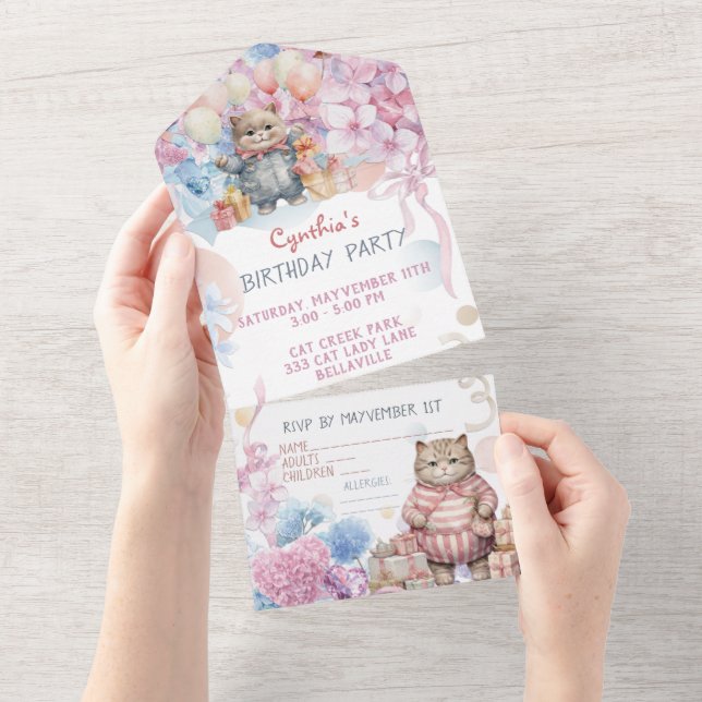Cute Cat Party All in One Invitation (Tearaway)