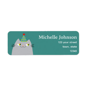 Cute Cat Party Hat Return Address Label