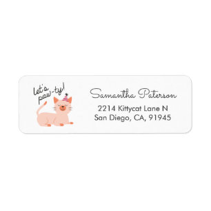 Cute Cat Party Invitation Return Address Label