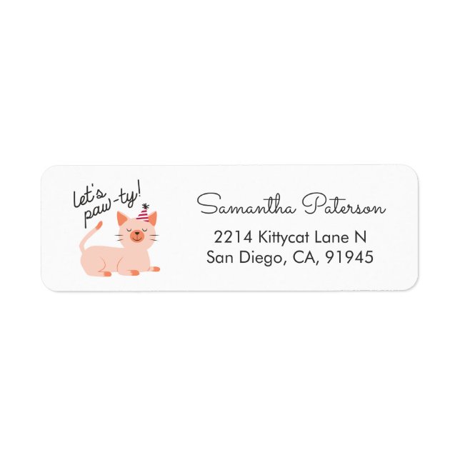 Cute Cat Party Invitation Return Address Label (Front)