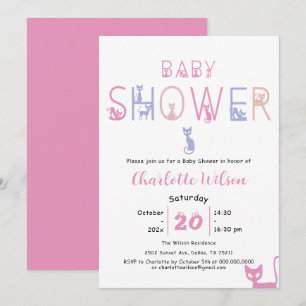 Cute Cat Pastel Colour Baby Shower Invitation