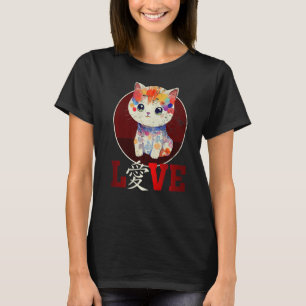 Cute Cat Pastel Media Love Chinese Character T-Shirt