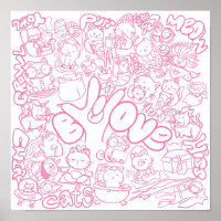 Cute Cat Patten with ASL ILY sign - ASL Design