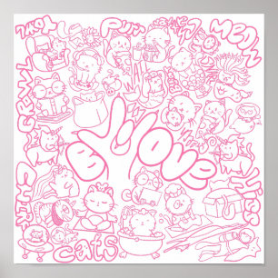 Cute Cat Patten with ASL ILY sign - ASL Design 