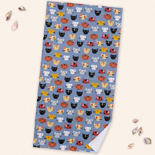 Cute Cat Pattern Beach Towel (Cute cats beach towel for animal lovers)