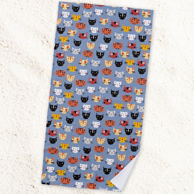 Cute Cat Pattern Beach Towel (Cute cats beach towel for animal lovers)
