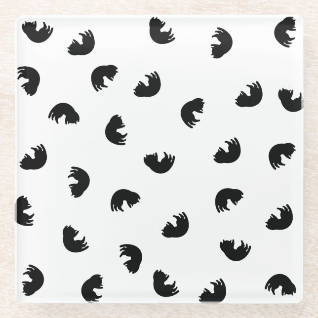 CUTE Cat Pattern Black and White Glass Coaster (Front)