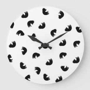 CUTE Cat Pattern Black and White Large Clock