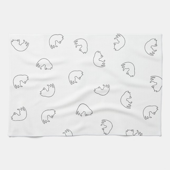 CUTE Cat Pattern Black and White Tea Towel (Horizontal)