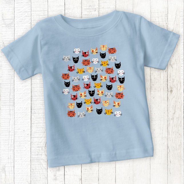 Cute Cat Pattern Blue Baby T-Shirt (Fun kitty cat t-shirt)