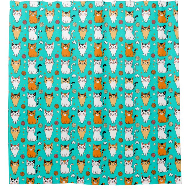 🐱 Cute Cat Pattern Cosy Home Style Fun 🎨 Shower Curtain (Front)