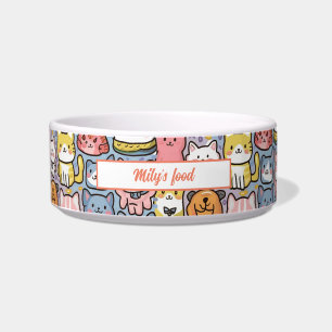 Cute cat pattern custom name pet bowl