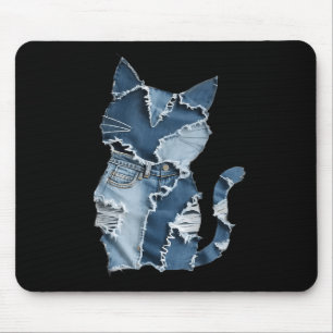 Cute Cat Pattern Denim Patchwork Funny Cat Lover Mouse Pad