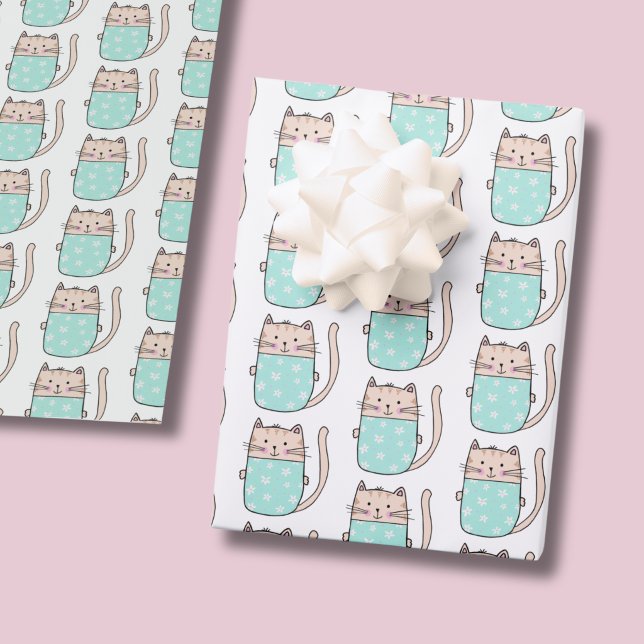 Cute Cat Pattern Girls Birthday Wrapping Paper (Kitty Cat pattern wrapping paper)
