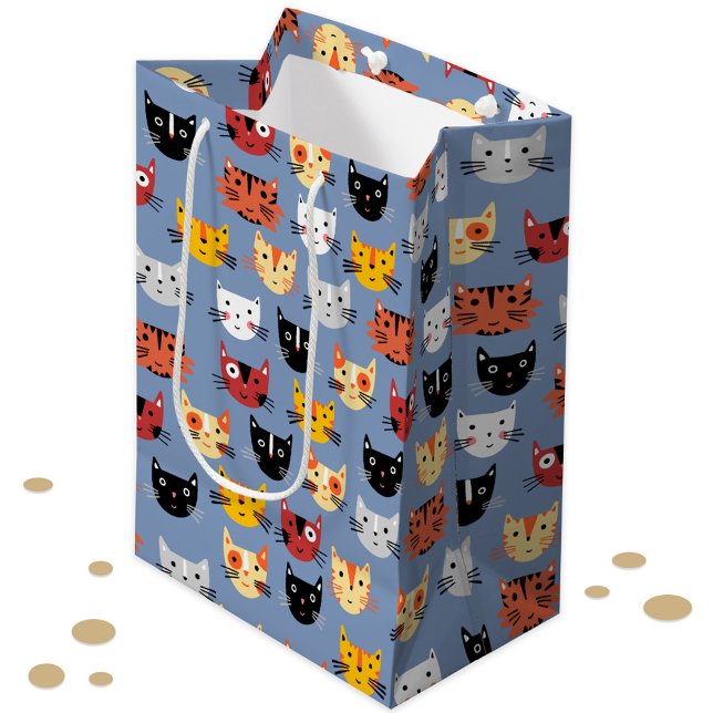 Cute Cat Pattern Medium Gift Bag (Cute kitty cat pattern gift bag)