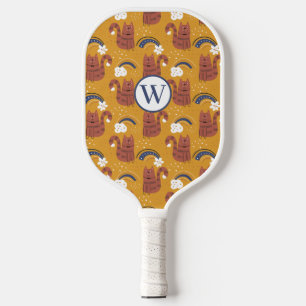 Cute Cat Pattern Monogram Pickleball Paddle