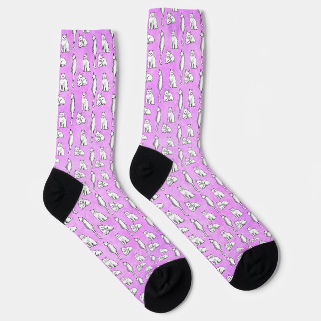 Cute Cat Pattern Purple Novelty  Socks (Right)