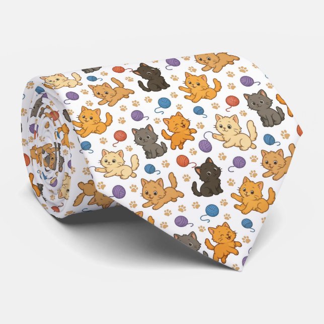 Cute Cat Pattern Tie (Rolled)