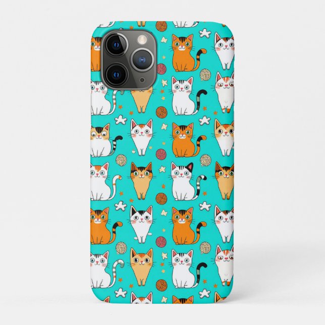 Cute Cat Pattern With Colourful Cats, Yarn Balls Case-Mate iPhone Case (Back)