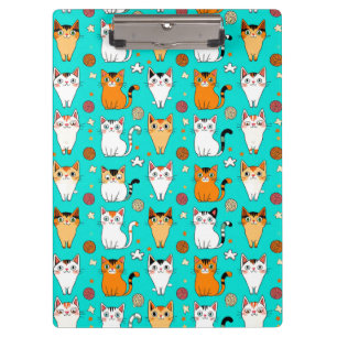 Cute Cat Pattern With Colourful Cats, Yarn Balls Clipboard