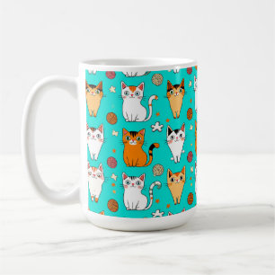 Cute Cat Pattern With Colourful Cats, Yarn Balls Coffee Mug