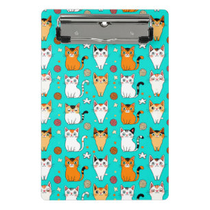 Cute Cat Pattern With Colourful Cats, Yarn Balls Mini Clipboard