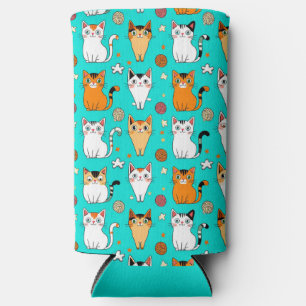 Cute Cat Pattern With Colourful Cats, Yarn Balls Seltzer Can Cooler