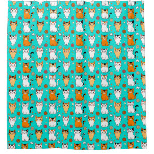 Cute Cat Pattern With Colourful Cats, Yarn Balls Shower Curtain