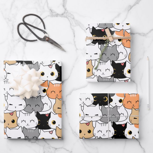 Cute Cat Pattern Wrapping Paper Sheet (Front)