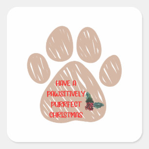 Cute Cat Paw Funny Christmas Square Sticker