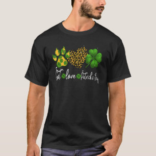 Cute Cat Paw Leopard Heart Shamrock Cat Love Patri T-Shirt