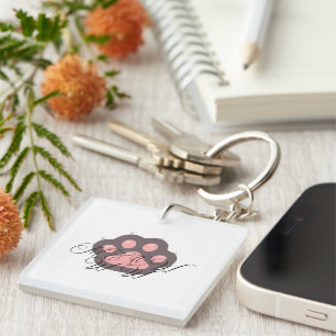 Cute Cat Paw "MEOW" Calligraphy – Adorable Kitty Key Ring