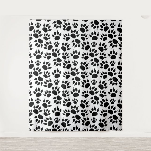 Cute Cat Paw Pattern Black White Custom Tapestry (Front)