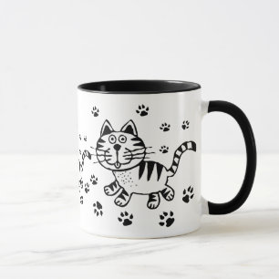Cute Cat & Paw Prints  Mug