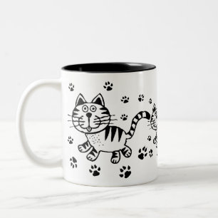 Cute Cat & Paw Prints Mug