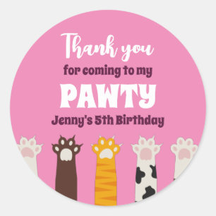 Cute Cat Paws Kids Pawty Animals Birthday Party Classic Round Sticker