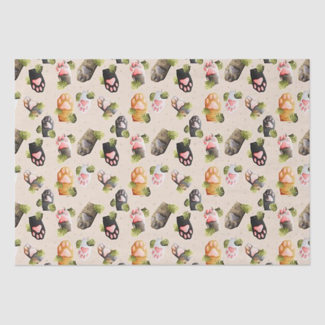 Cute Cat Paws - Seamless Pattern Tissue Paper (Front)