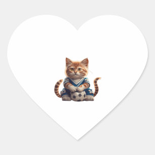 Cute Cat pay football Heart Sticker