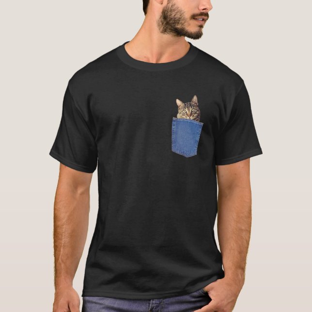 Cute Cat Peeking In Pocket T Shirt (Front)