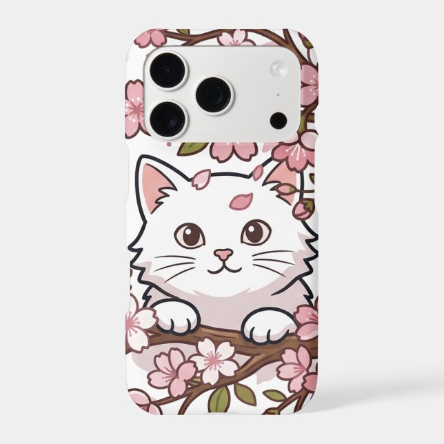 Cute Cat Peeking Through Cherry Blossom Branches (Back)