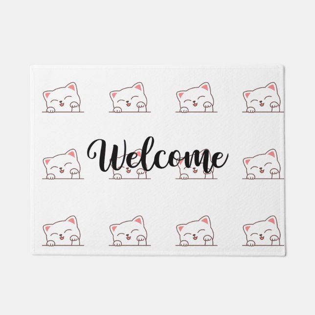 Cute Cat Peeking Welcome Doormat (Front)