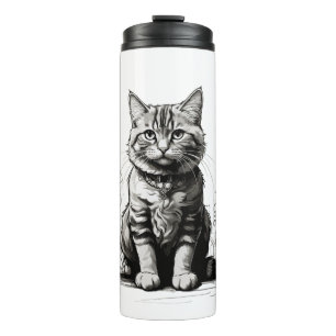 Cute Cat Pencil Sketch Thermal Tumbler