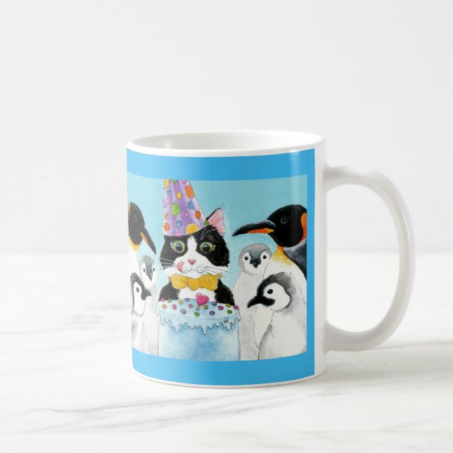 Cute cat penguin birthday party mug (Right)