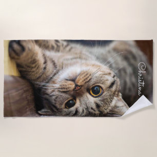 Cute Cat Personalised Beach Towel