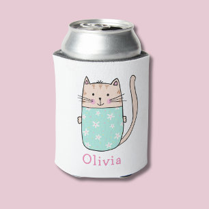 Cute Cat Personalised Custom Name Can Cooler