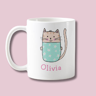 Cute Cat Personalised Custom Name Coffee Mug