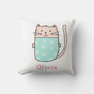 Cute Cat Personalised Custom Name Pattern Cushion